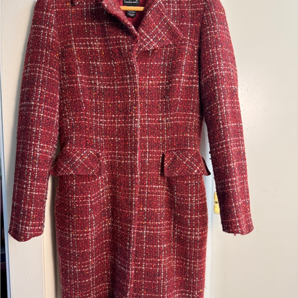 INC International Concepts Red Pea Coat with Textured Wool